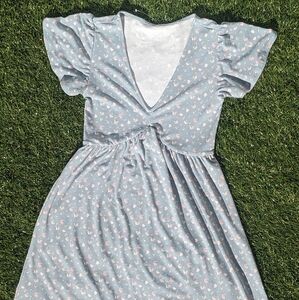 Aeropostale XS Short sleeved Babydoll dress, blue with floral print